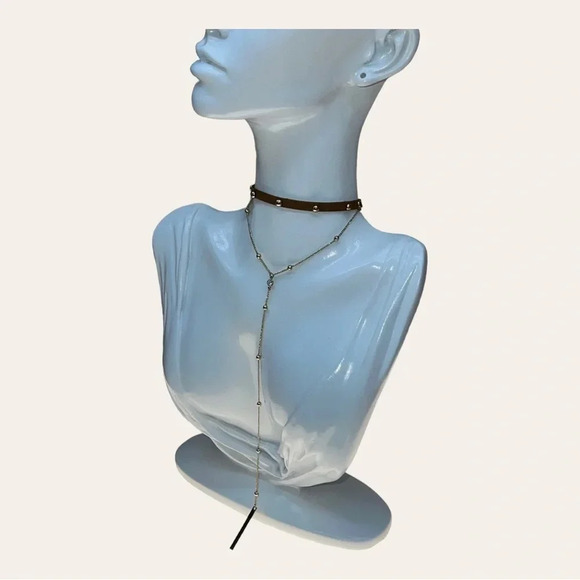 REVOLVE X ETK BY ETTIKA CHOKER NECKLACE FAUX SUEDE WITH STUDS/GOLD ACCENT DANGLE - Picture 7 of 13